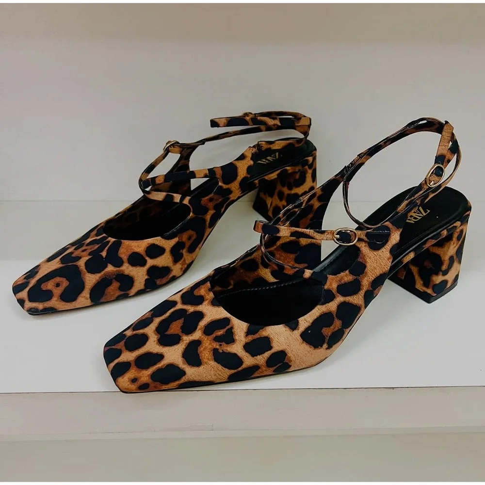 ZARA Leopard Print Mary Jane Block Heels NWT – Animal Print Buckled Strap Shoes - Picture 6 of 16